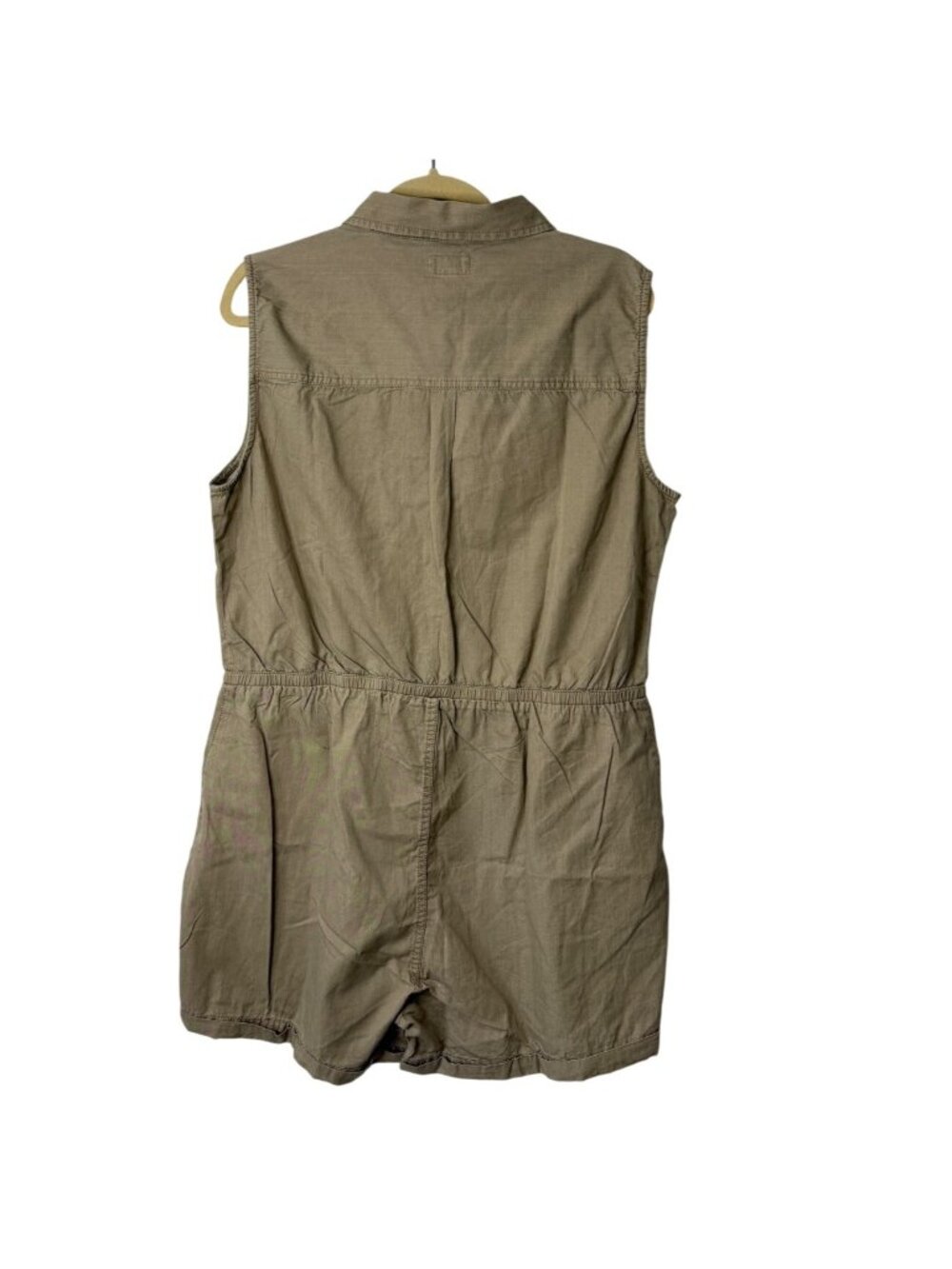 Pact Womens Size L Sleeveless Romper Button-Up Organic Cotton In Khaki NEW - Picture 2 of 8